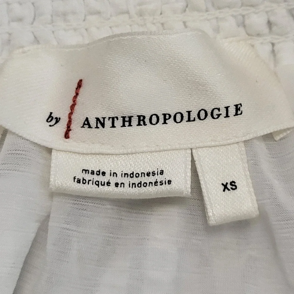 Anthropologie‎ White Seersucker Smocked Tube Top Strapless XS Cotton Summer Boho